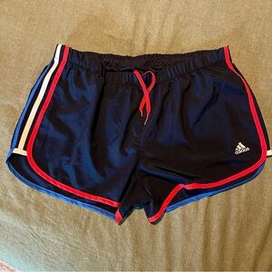Adidas Women's Dark Blue Shorts with Red and White Trim